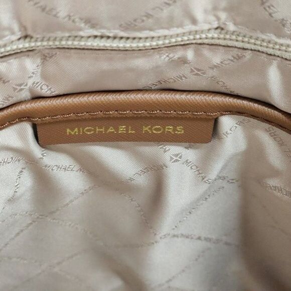 NEW! MICHAEL KORS Cindy MK Signature Brown LG Backpack Bag Gold Logo - Picture 13 of 14